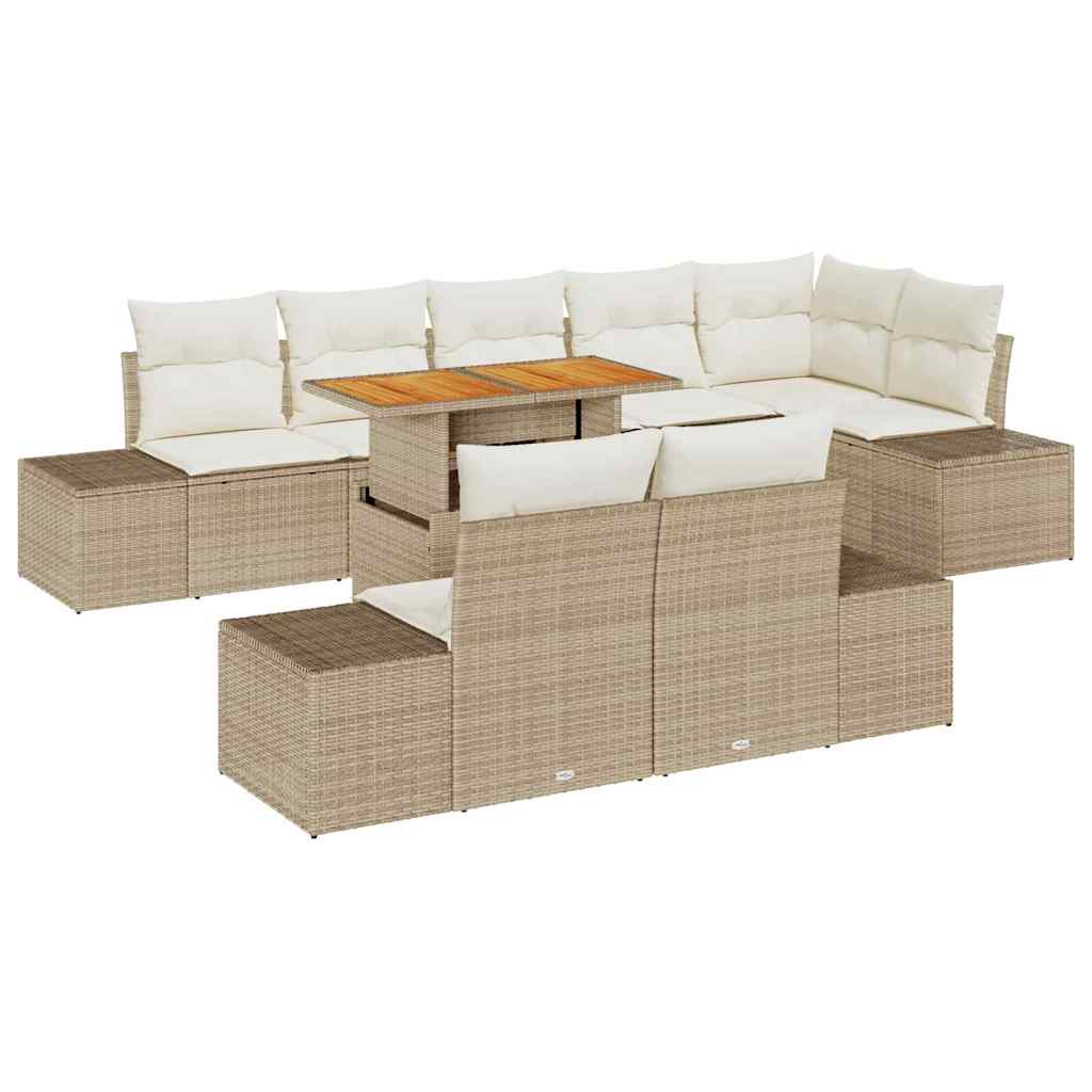 Havesofa Sæt med opbevaring 9 pcs Beige Poly rattan