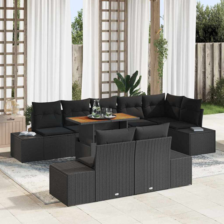 Havesofa Sæt med opbevaring 9 pcs Sort Poly rattan