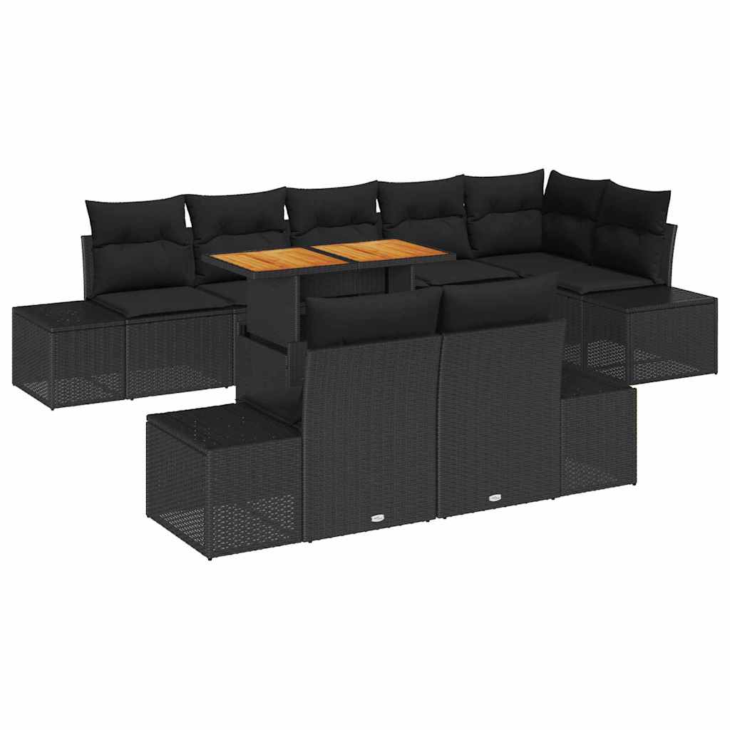 Havesofa Sæt med opbevaring 9 pcs Sort Poly rattan