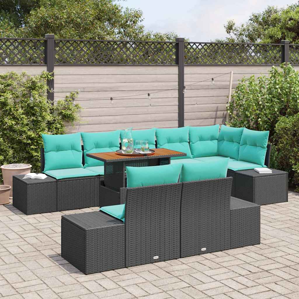 Havesofa Sæt 9 stk. Sort Poly rattan