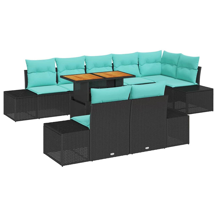 Havesofa Sæt 9 stk. Sort Poly rattan