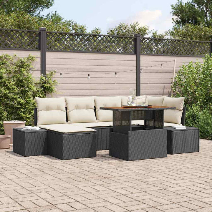Havesofa Sæt med opbevaring 7 pcs Sort Poly rattan