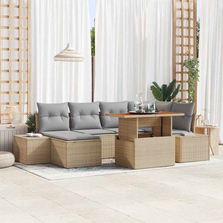 Havesofa Sæt med opbevaring 7 pcs Beige Poly rattan