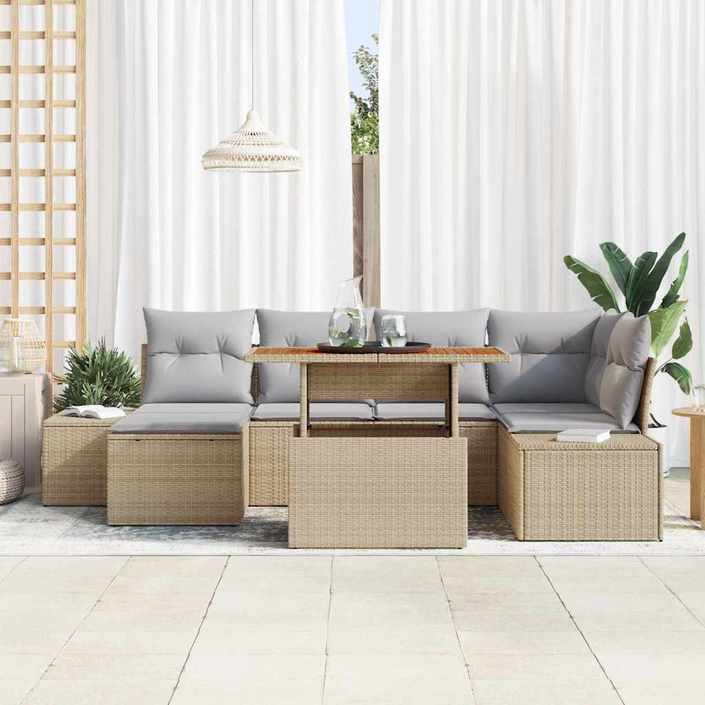 Havesofa Sæt med opbevaring 7 pcs Beige Poly rattan