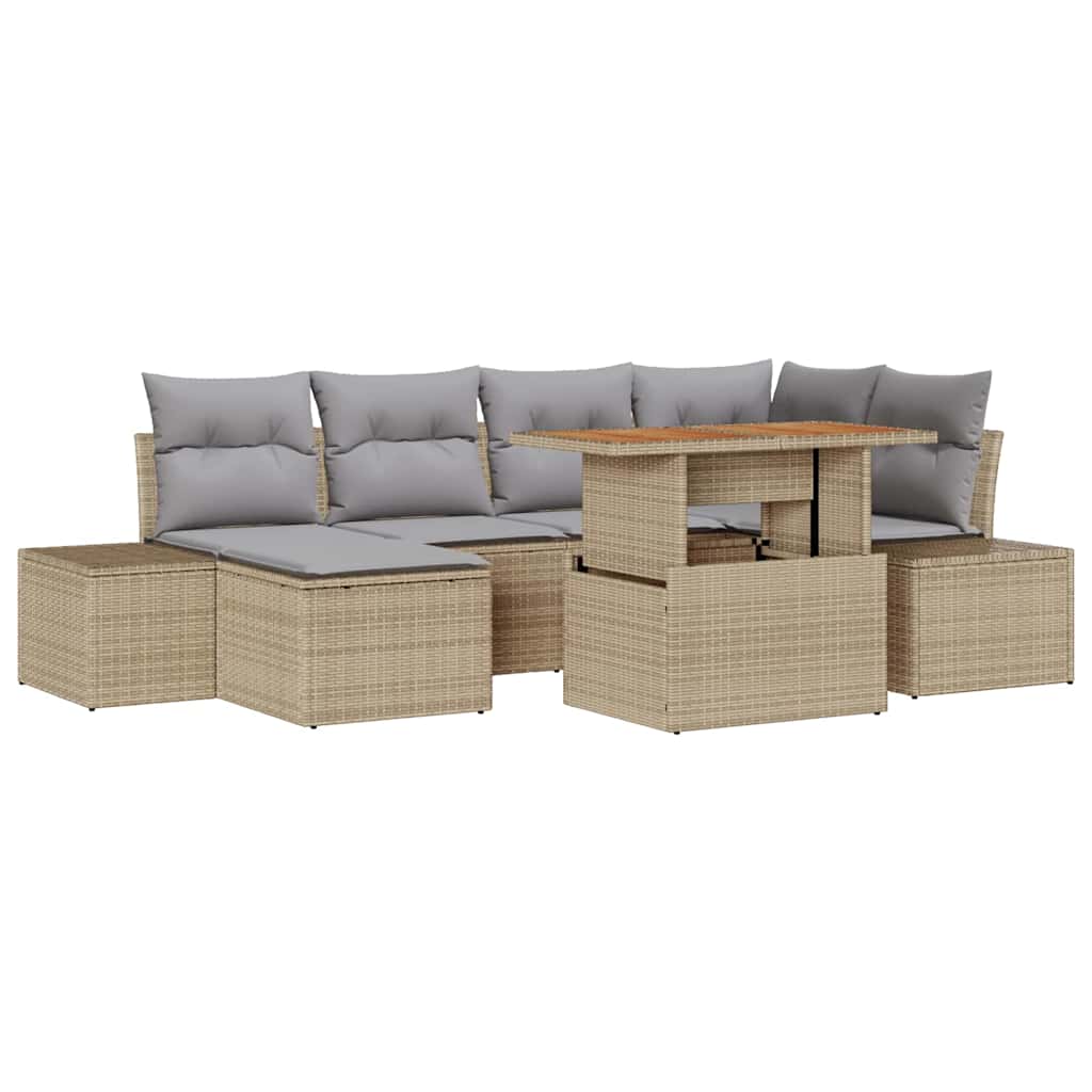 Havesofa Sæt med opbevaring 7 pcs Beige Poly rattan