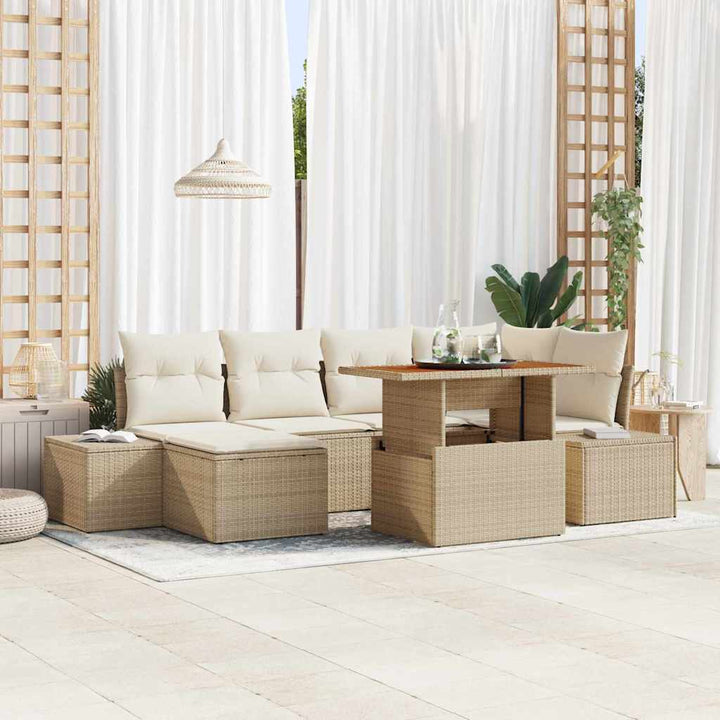 Havesofa Sæt med opbevaring 7 pcs Beige Poly rattan