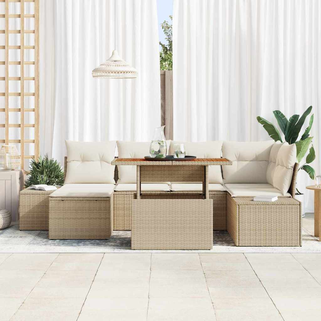 Havesofa Sæt med opbevaring 7 pcs Beige Poly rattan