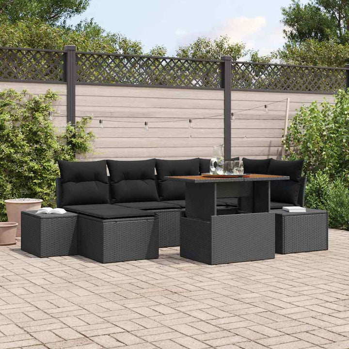 Havesofa Sæt med opbevaring 7 pcs Sort Poly rattan