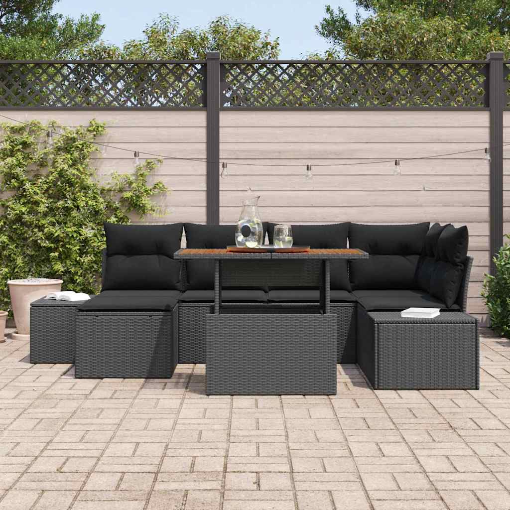Havesofa Sæt med opbevaring 7 pcs Sort Poly rattan