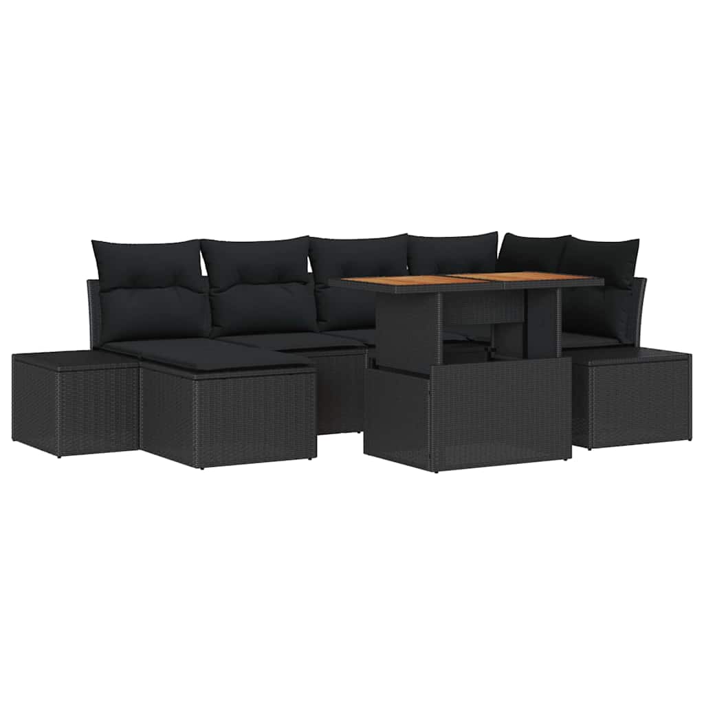 Havesofa Sæt med opbevaring 7 pcs Sort Poly rattan