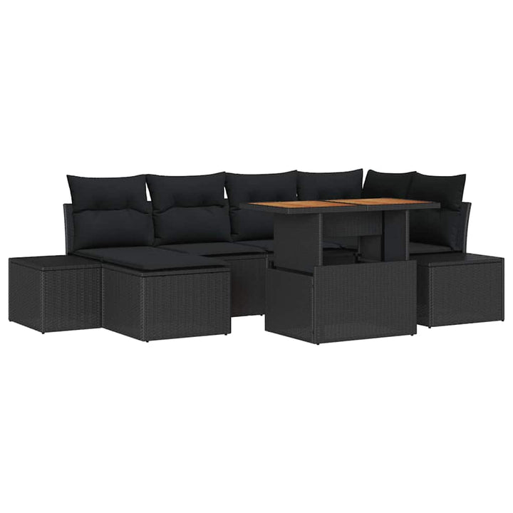 Havesofa Sæt med opbevaring 7 pcs Sort Poly rattan