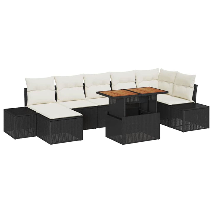 Havesofa Sæt med opbevaring 8 pcs Sort Poly rattan