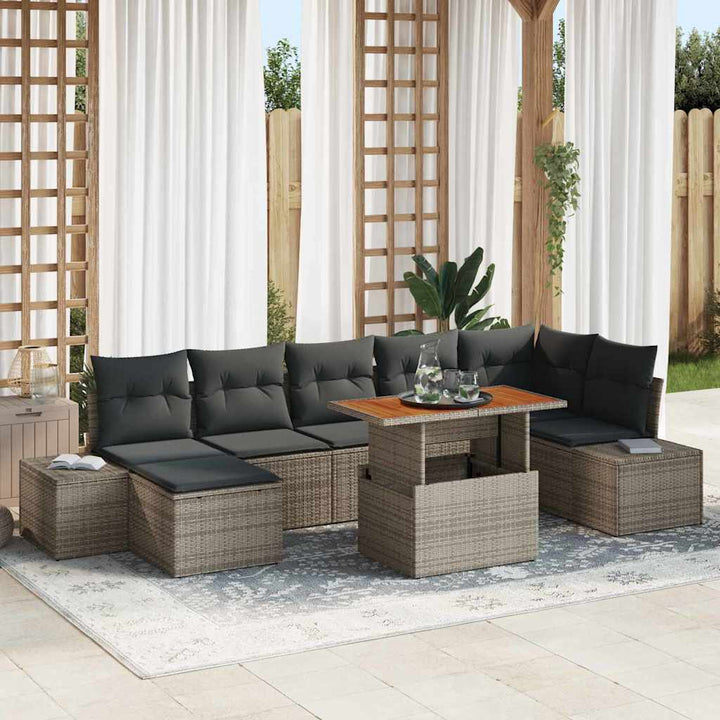 Havesofa Sæt med opbevaring 8 pcs Grå Poly rattan
