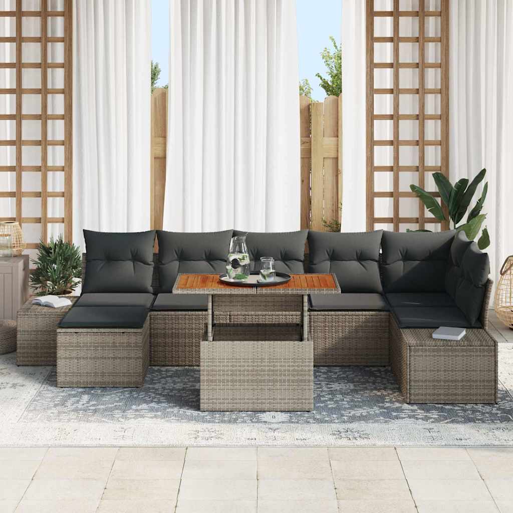 Havesofa Sæt med opbevaring 8 pcs Grå Poly rattan