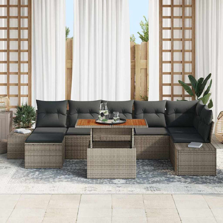 Havesofa Sæt med opbevaring 8 pcs Grå Poly rattan