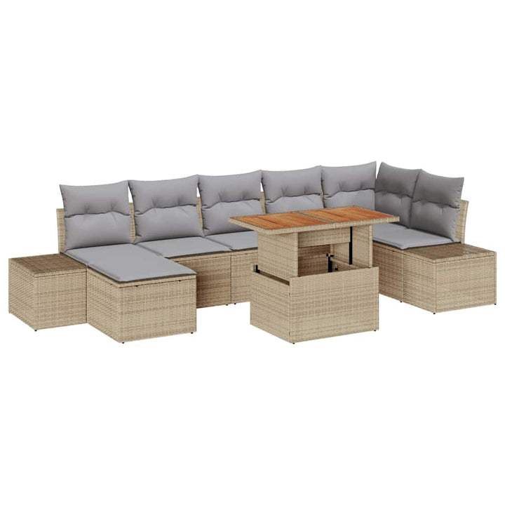 Havesofa Sæt med opbevaring 8 pcs Beige Poly rattan