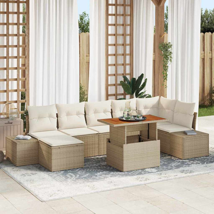 Havesofa Sæt med opbevaring 8 pcs Beige Poly rattan