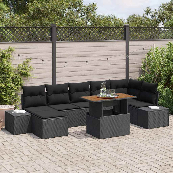 Havesofa Sæt med opbevaring 8 pcs Sort Poly rattan