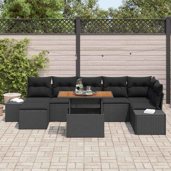 Havesofa Sæt med opbevaring 8 pcs Sort Poly rattan