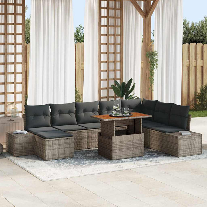 Havesofa Sæt med opbevaring 9 pcs Grå Poly rattan
