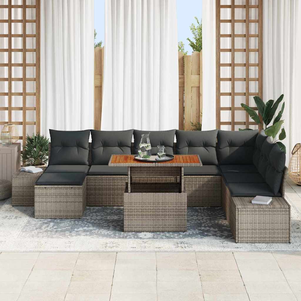 Havesofa Sæt med opbevaring 9 pcs Grå Poly rattan