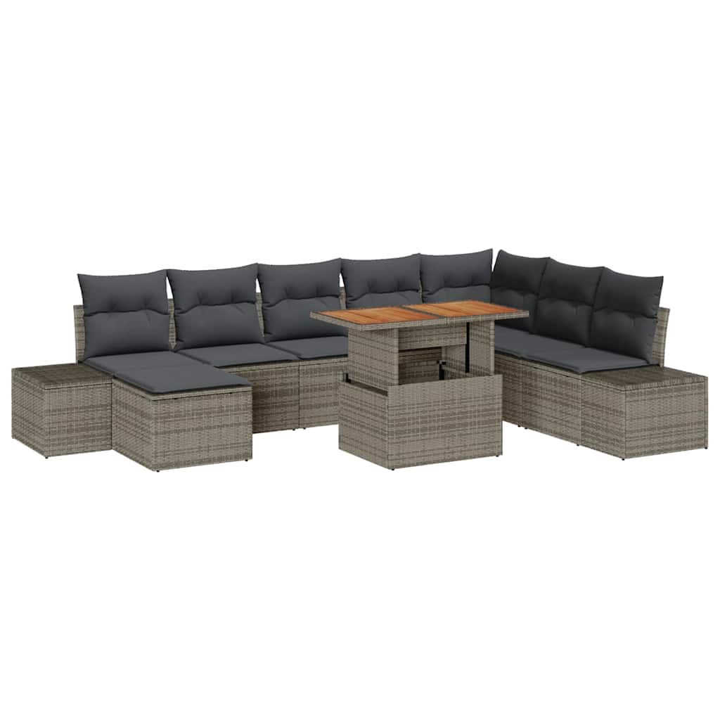 Havesofa Sæt med opbevaring 9 pcs Grå Poly rattan