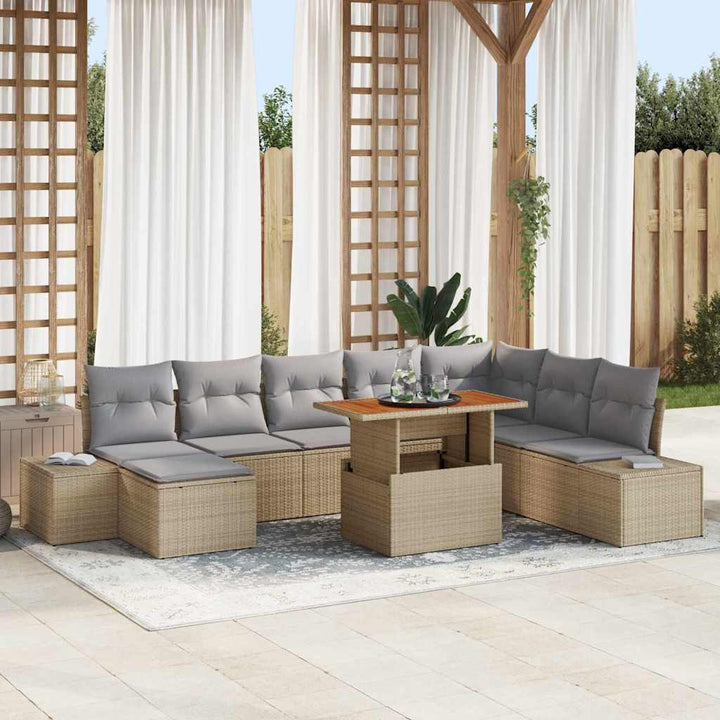 Havesofa Sæt med opbevaring 9 pcs Beige Poly rattan