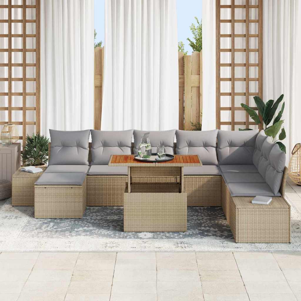 Havesofa Sæt med opbevaring 9 pcs Beige Poly rattan