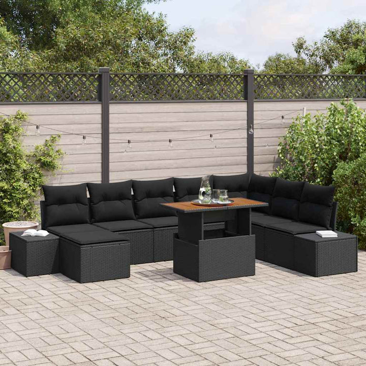 Havesofa Sæt med opbevaring 9 pcs Sort Poly rattan