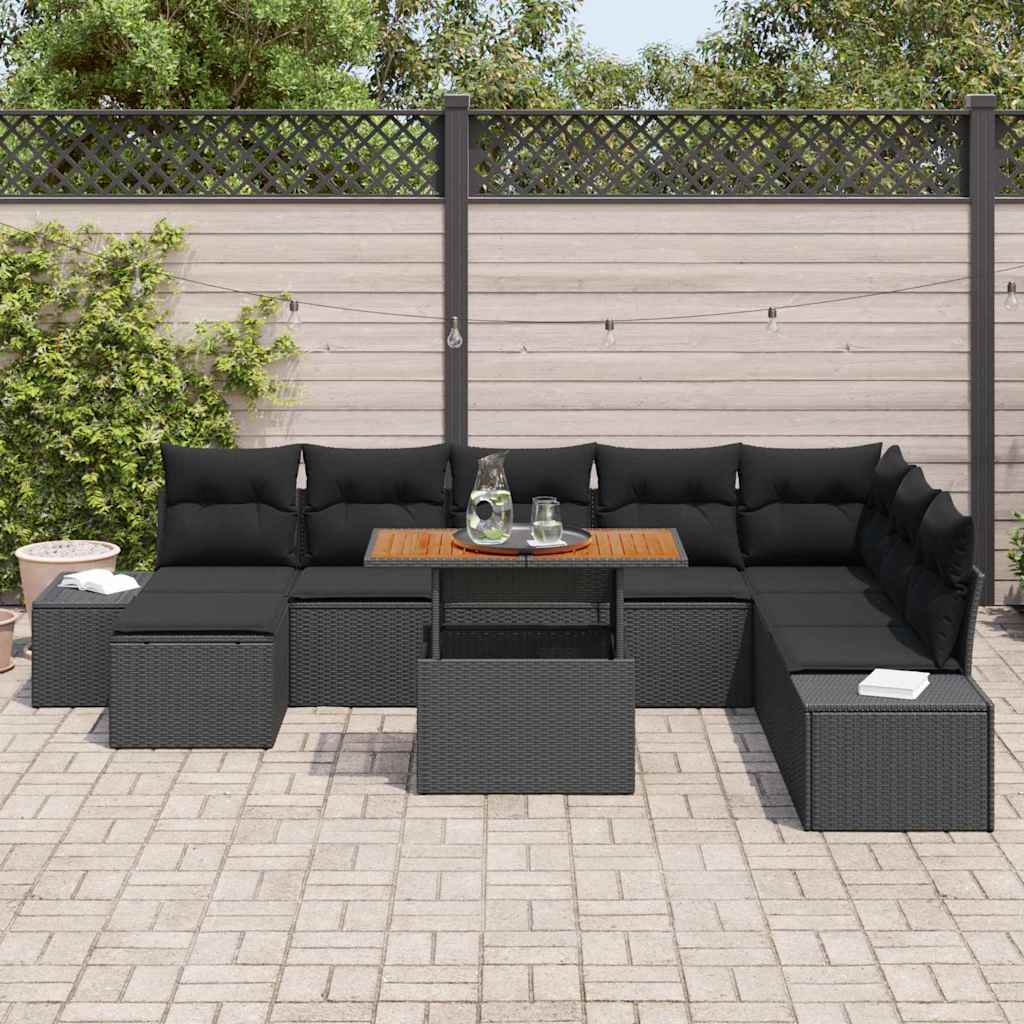 Havesofa Sæt med opbevaring 9 pcs Sort Poly rattan