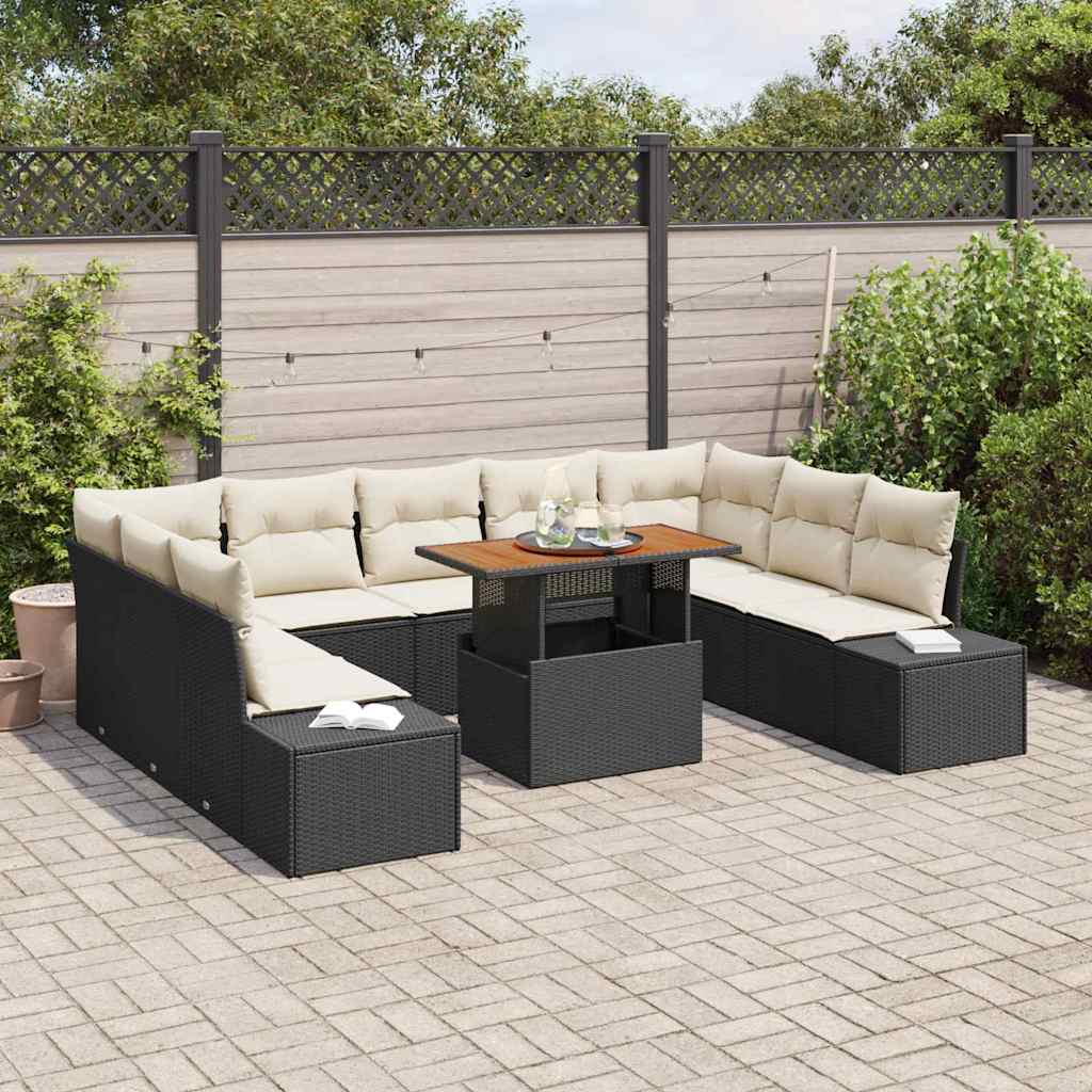 Havesofa Sæt med opbevaring 10 pcs Sort Poly rattan
