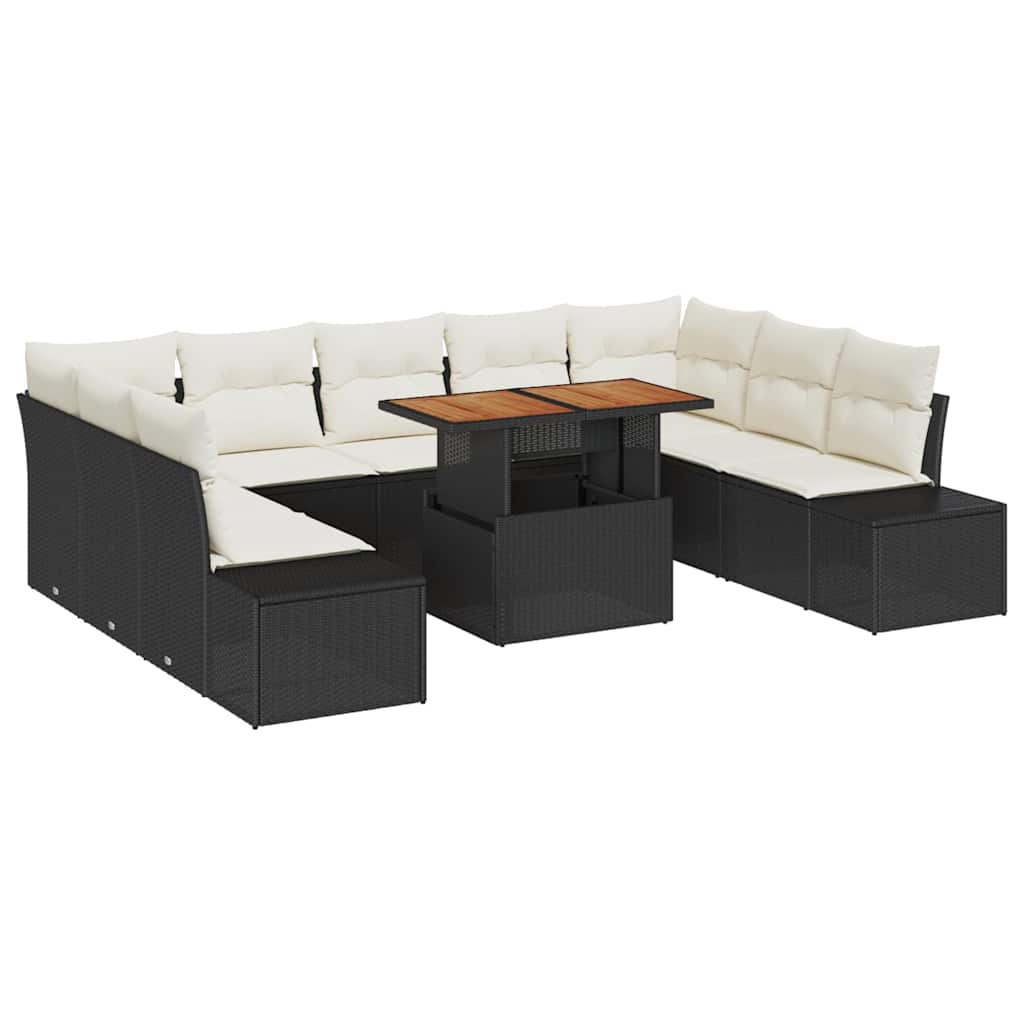 Havesofa Sæt med opbevaring 10 pcs Sort Poly rattan