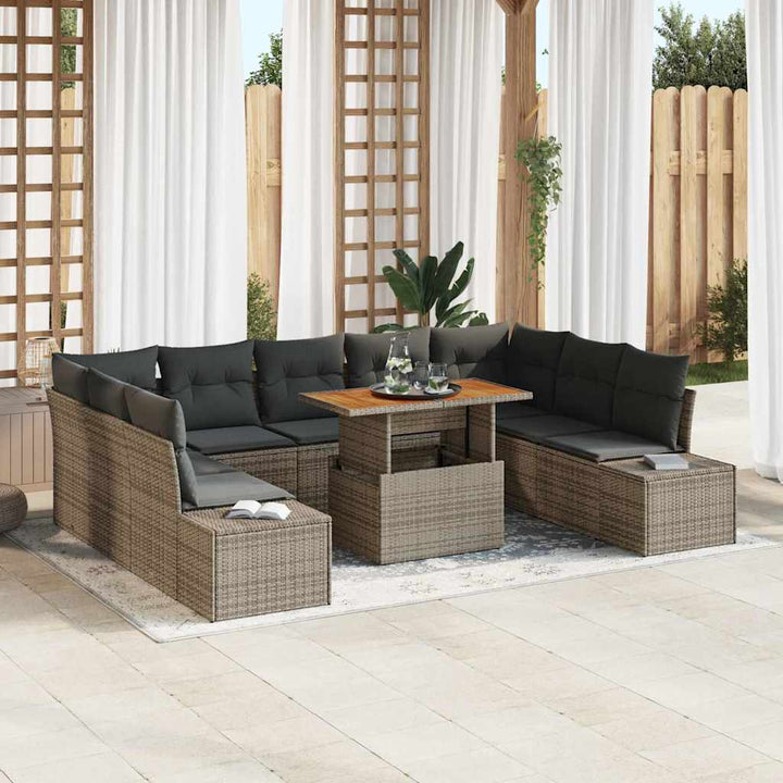 Havesofa Sæt med opbevaring 10 pcs Grå Poly rattan