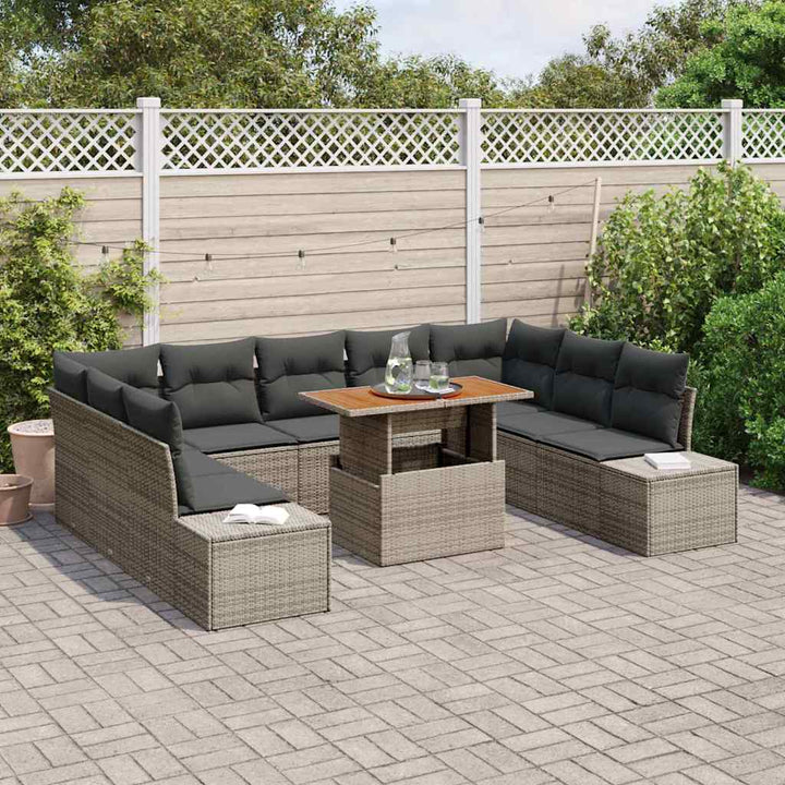 Havesofa Sæt med opbevaring 10 pcs Grå Poly rattan