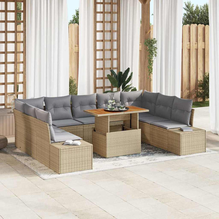 Havesofa Sæt med opbevaring 10 pcs Beige Poly rattan