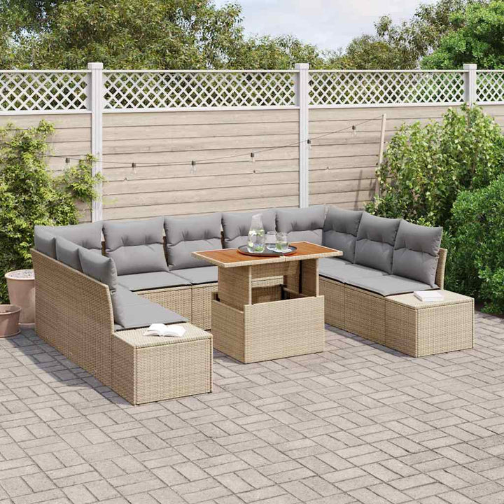 Havesofa Sæt med opbevaring 10 pcs Beige Poly rattan