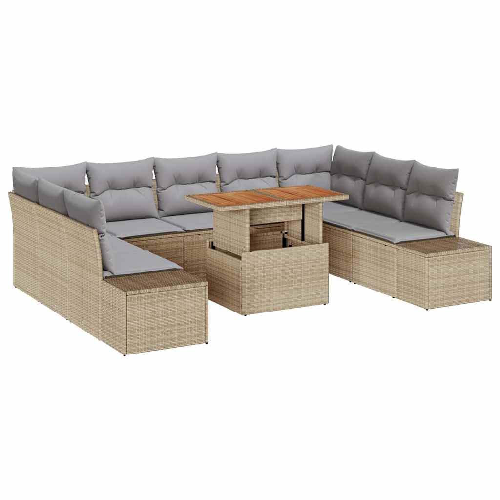 Havesofa Sæt med opbevaring 10 pcs Beige Poly rattan