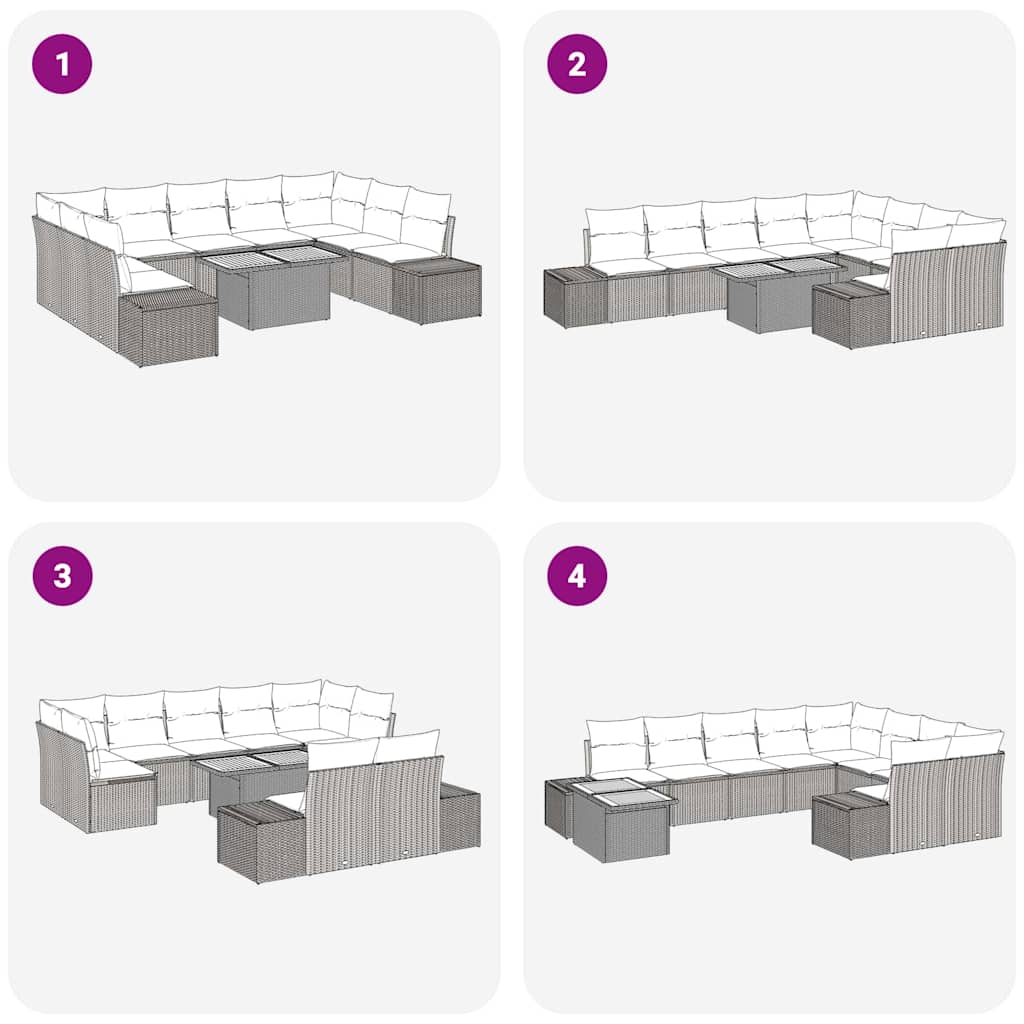 Havesofa Sæt med opbevaring 10 pcs Beige Poly rattan