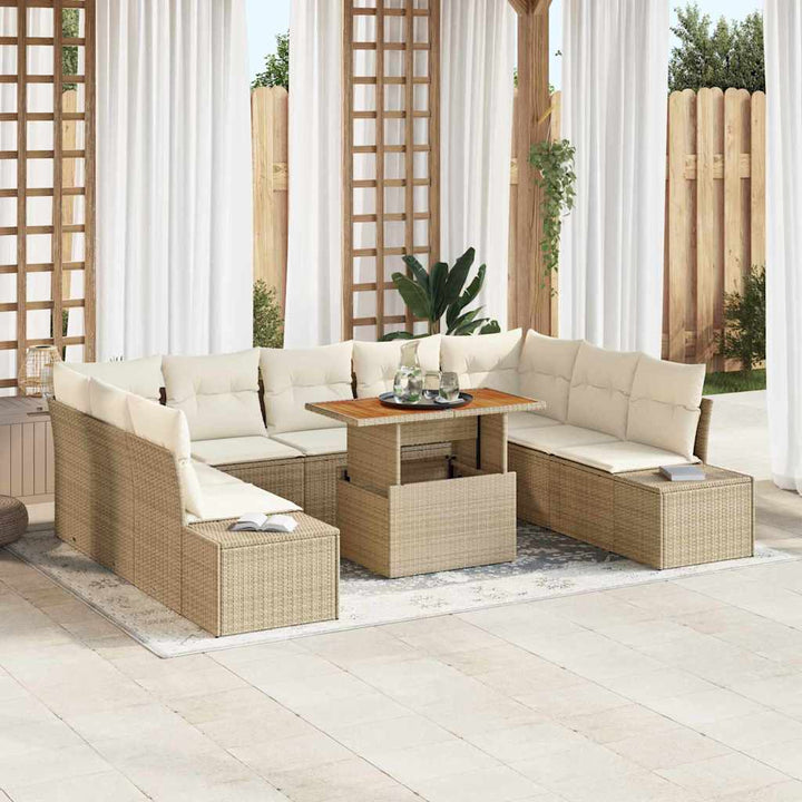 Havesofa Sæt 10 stk. Beige Poly rattan