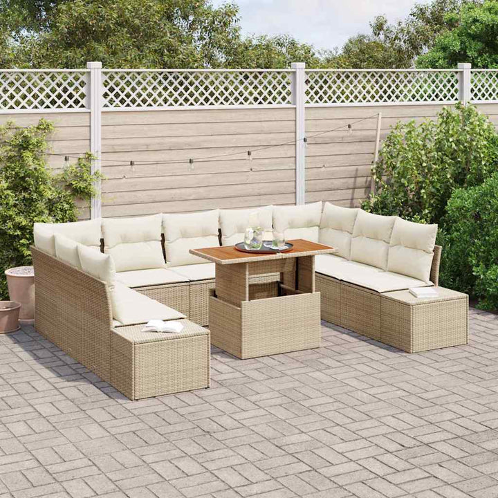Havesofa Sæt 10 stk. Beige Poly rattan