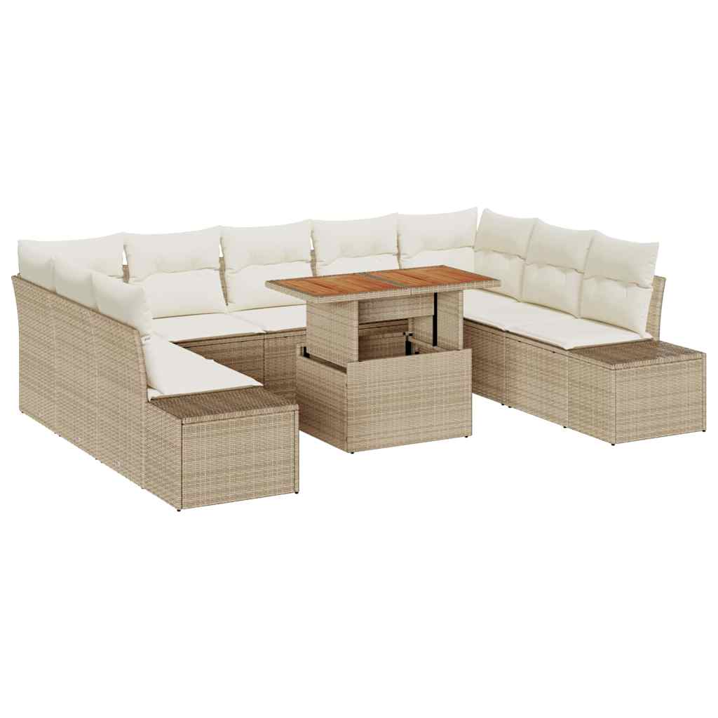 Havesofa Sæt 10 stk. Beige Poly rattan
