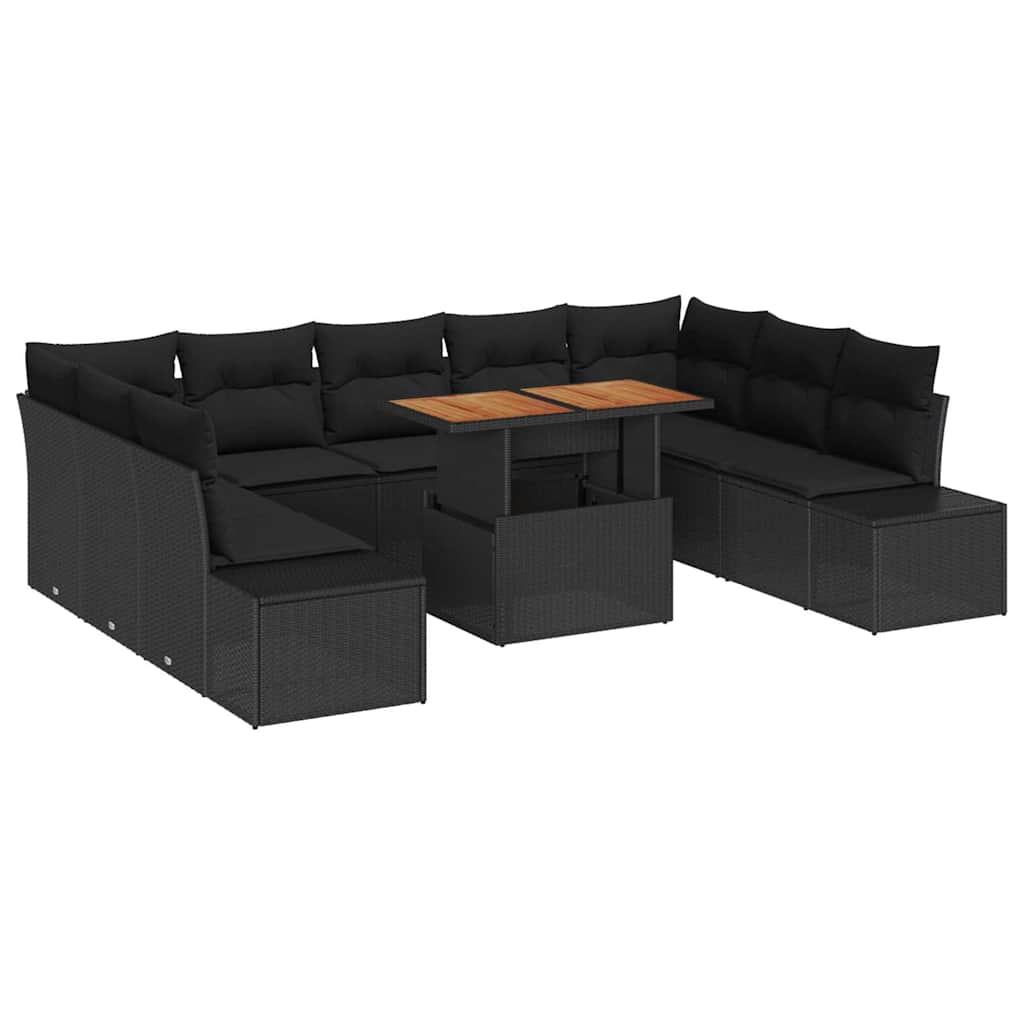 Havesofa Sæt med opbevaring 10 pcs Sort Poly rattan