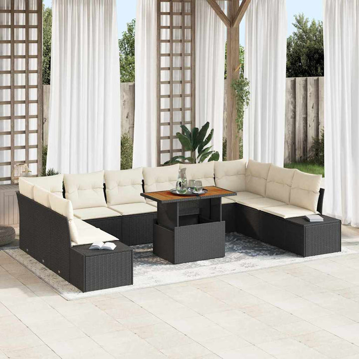 Havesofa Sæt med opbevaring 11 pcs Sort Poly rattan