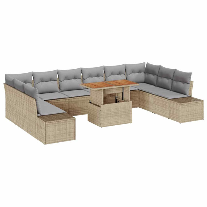 Havesofa Sæt med opbevaring 11 pcs Beige Poly rattan
