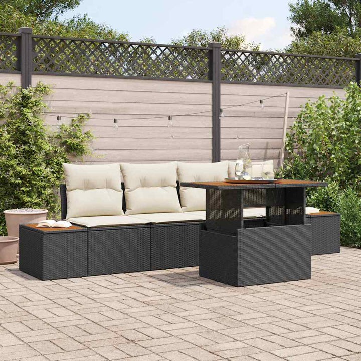 Havesofa Sæt med opbevaring 5 pcs Sort Poly rattan
