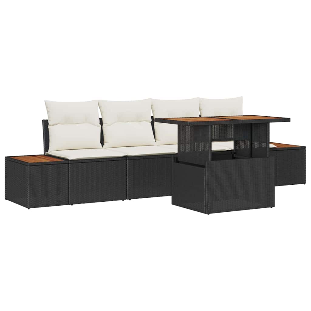 Havesofa Sæt med opbevaring 5 pcs Sort Poly rattan