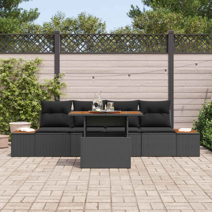 Havesofa Sæt med opbevaring 5 pcs Sort Poly rattan
