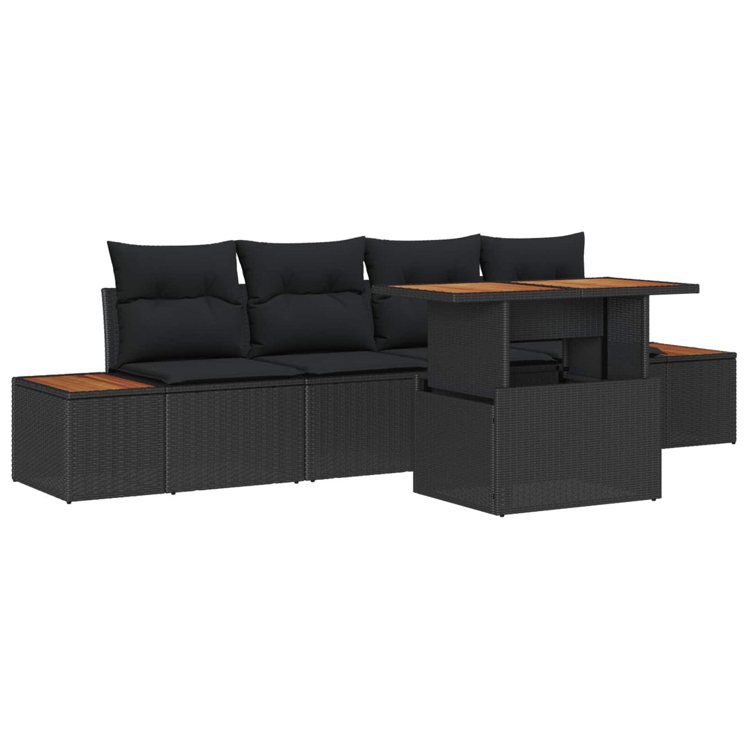 Havesofa Sæt med opbevaring 5 pcs Sort Poly rattan
