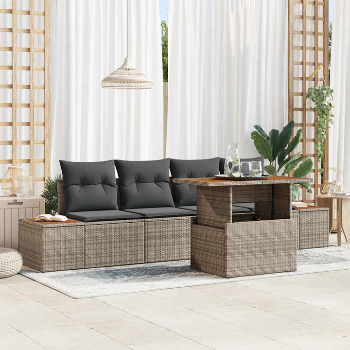 Havesofa Sæt med opbevaring 5 pcs Grå Poly rattan