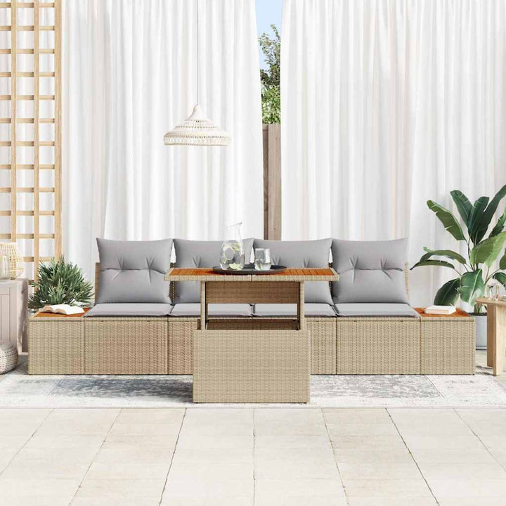 Havesofa Sæt med opbevaring 5 pcs Beige Poly rattan